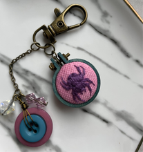 Load image into Gallery viewer, Embroidered Spider Keychain Watercolor Pink Button