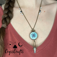 Load image into Gallery viewer, Embroidered Spider &amp; Watercolor Necklace Blue Labradorite Moonstone