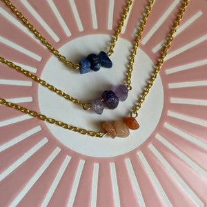 Natural Stone Chip Necklace Red Aventurine, Sodalite, Amethyst