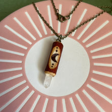 Load image into Gallery viewer, Natural Wood and Crystal Pendant Necklace Moonstone, Blue Kyanite, Lemurian Quartz