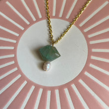 Load image into Gallery viewer, Green Crackle Quartz and Gold Toned Charm Necklace