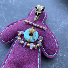 Load image into Gallery viewer, Peculiar Poppet Doll Bronze Bird Skull Amethyst Turquoise White Sage Plum