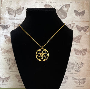 Flower of Life Gold Toned Charm Necklace
