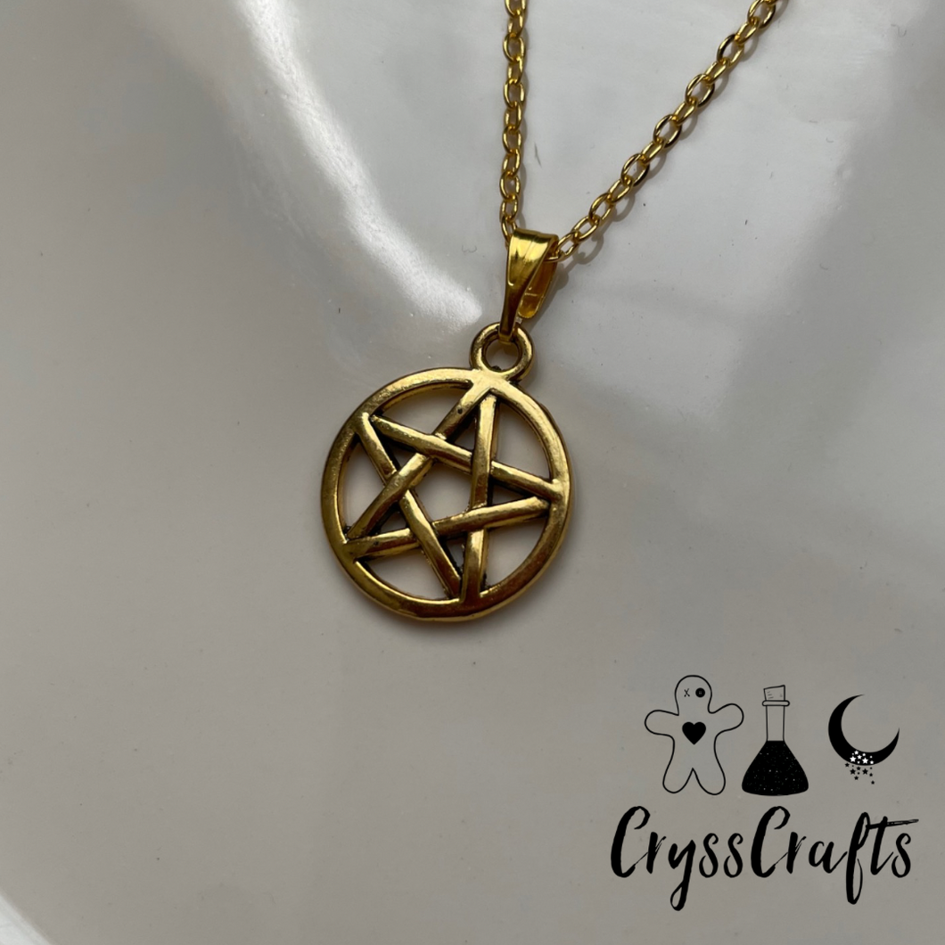 Charm Necklace Pentacle Pentagram Gold Silver Bronze